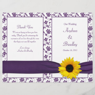 Sunflower Purple Damask Floral Wedding Programme