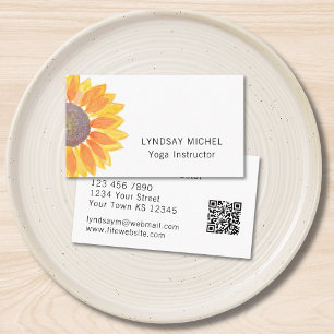 Sunflower QR Code Yoga Instructeur Carte de visite