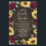 Sunflower Red Roses Rustic Wood Wedding Programmes<br><div class="desc">Le design présente des roses rouges bordeaux,  des tournesols,  des eucalyptus et d'autres éléments de verdure aquarelle sur un arrière - plan rustique en bois de grange. REMARQUE : Vous pouvez effacer tout le texte,  ajouter le vôtre et bien plus encore sous la fonction de personnalisation.</div>