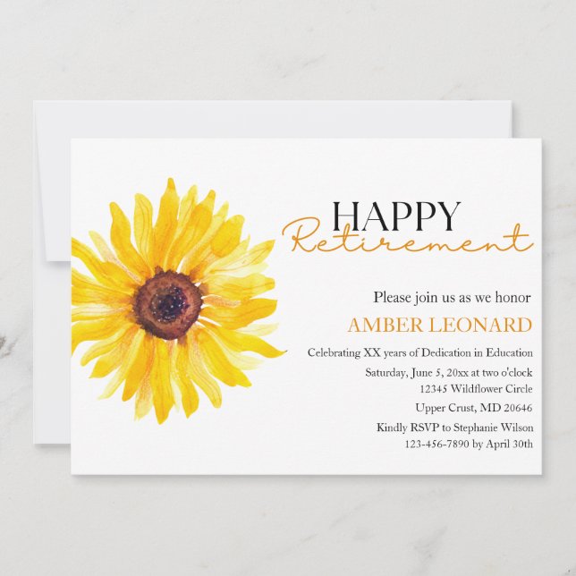 Sunflower Retirement Invitation |Teacher or Admin (Devant)