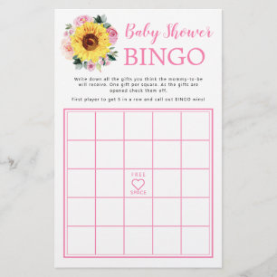 Sunflower rose Baby shower Floral Jeu de Bingo