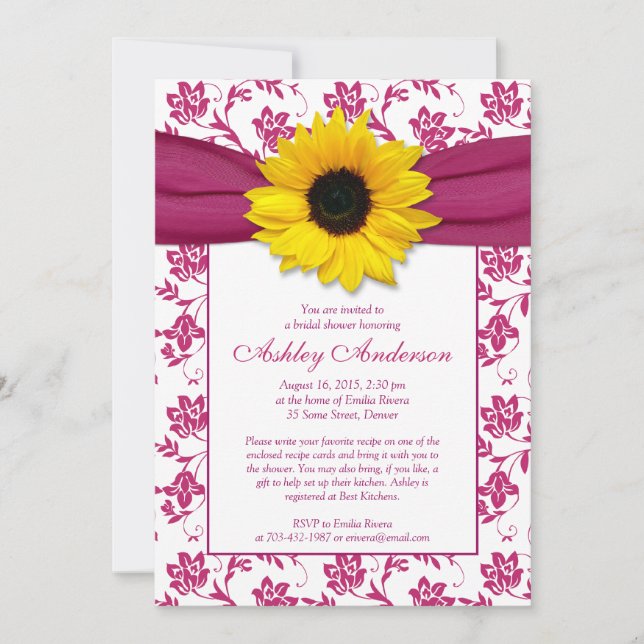 Sunflower rose Damask Invitation de la douche nupt (Devant)
