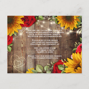 Sunflower & Rose Rustic Mariage Détails Carte