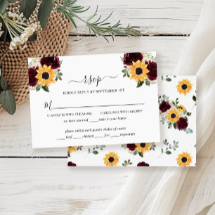 Sunflower Roses Rustic Wedding Carte RSVP