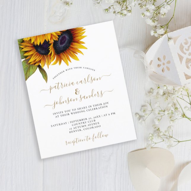 Sunflower rustic elegant BUDGET wedding invitation (Créateur téléchargé)