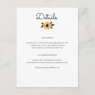 Sunflower Rustic Greenery Mariage Détails Carte
