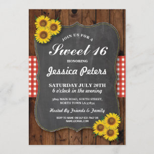 Sunflower Rustic Sweet 16 Party Chalk Invitation d
