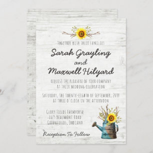 Sunflower & Rustic Wood Farm Faire-part de mariage