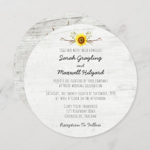 Sunflower & Rustic Wood Farm Faire-part de mariage