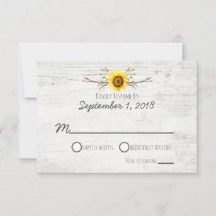 Sunflower Rustic Wood Farm Faire-part de mariage R
