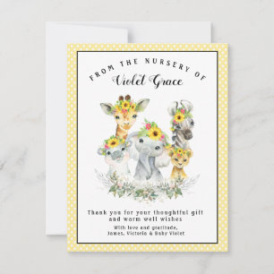 Sunflower Safari Baby shower Merci Cartes