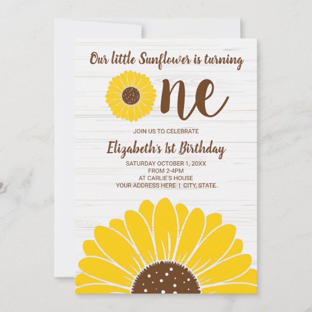 Sunflower Simple Girls First Birthday Invitation (Devant)