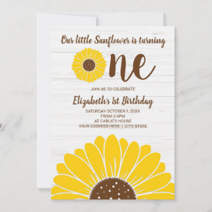Sunflower Simple Girls First Birthday Invitation