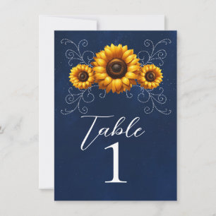 Sunflower Sparkle Blue Rustic Glam Numéro de table