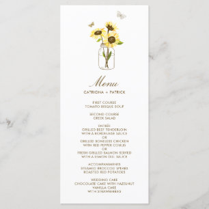Sunflower sur Mason Jar Floral Mariage Carte menu