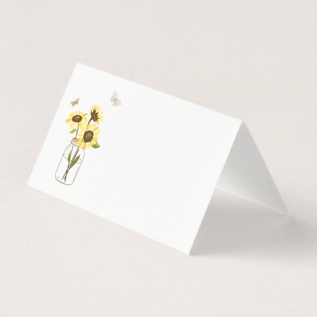 Sunflower sur Mason Jar Floral Place Card (Front)