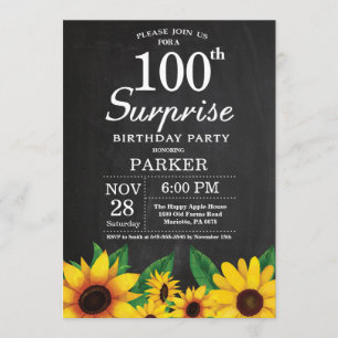 Sunflower Surprise 100e anniversaire Invitation