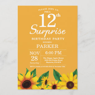 Sunflower Surprise 12e anniversaire Invitation