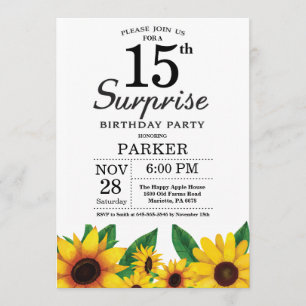 Sunflower Surprise 15e anniversaire Invitation