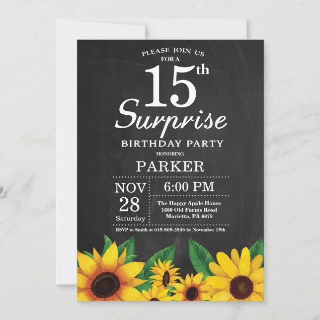 Sunflower Surprise 15e anniversaire Invitation (Devant)