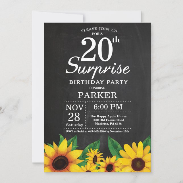Sunflower Surprise 20e anniversaire Invitation (Devant)