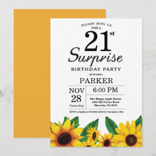 Sunflower Surprise 21e anniversaire Invitation