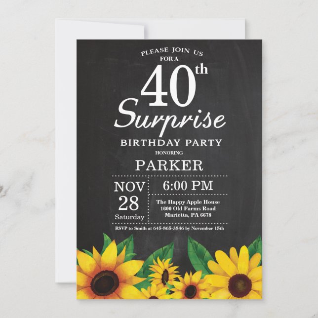 Sunflower Surprise 40e anniversaire Invitation (Devant)