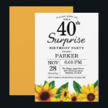 Sunflower Surprise 40e anniversaire Invitation<br><div class="desc">Sunflower Surprise 40th Birthday Invitation. Fleurs florales et Arrière - plan blanc. Country Vintage Retro. Femmes Anniversaire. 12ème 13ème 15ème 16ème 18ème 20ème 21ème 30ème 40ème 50ème 60ème 70ème 80ème 90ème 100ème, tout âge. Numérique imprimable. Pour plus de personnalisation, cliquez sur le bouton "Customiser" et utilisez notre outil de conception...</div>