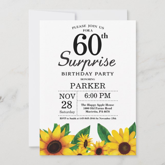Sunflower Surprise 60e anniversaire Invitation (Devant)