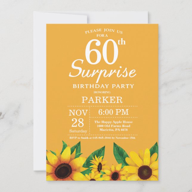 Sunflower Surprise 60e anniversaire Invitation (Devant)