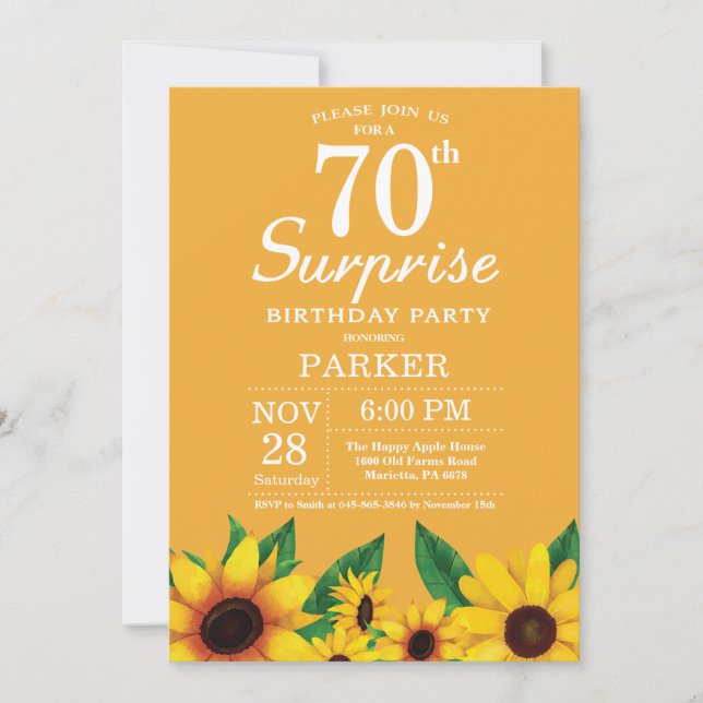 Sunflower Surprise 70e anniversaire Invitation (Devant)