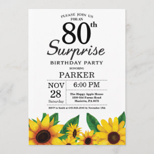 Sunflower Surprise 80e anniversaire Invitation