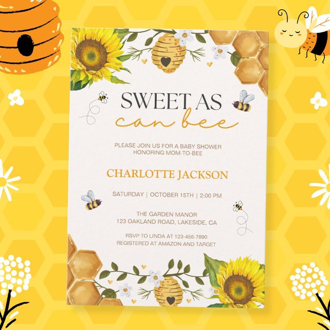 Sunflower Sweet as Can Bee Baby shower Invitation (Créateur téléchargé)