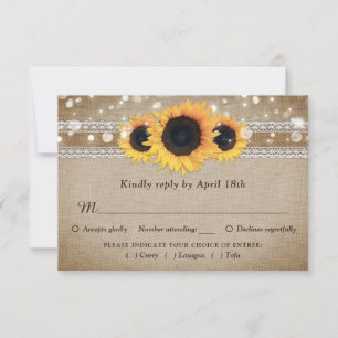 Sunflower Vintage Wedding RSVP Card Meal Choice