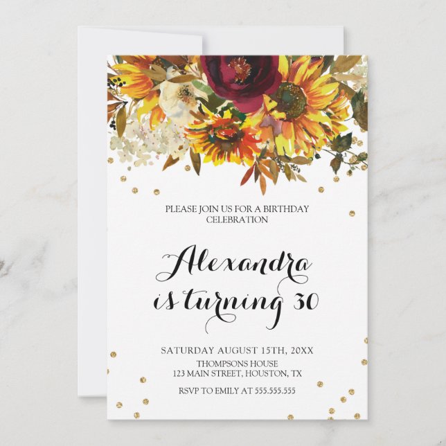 Sunflower watercolor Invitation (Devant)