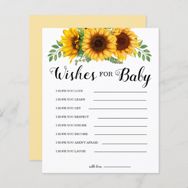 Sunflower Wis for Baby shower Game (Devant / Derrière)