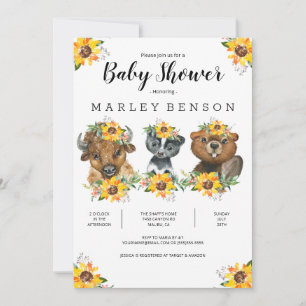 Sunflower Woodland Animaux Baby shower Invitation
