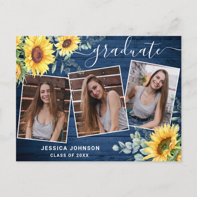 Sunflowers 3 PHOTO Graduation Party Invitation (Devant)