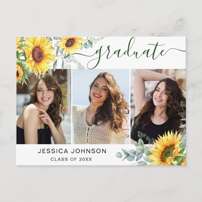 Sunflowers 3 PHOTO Graduation Party Invitation (Devant)