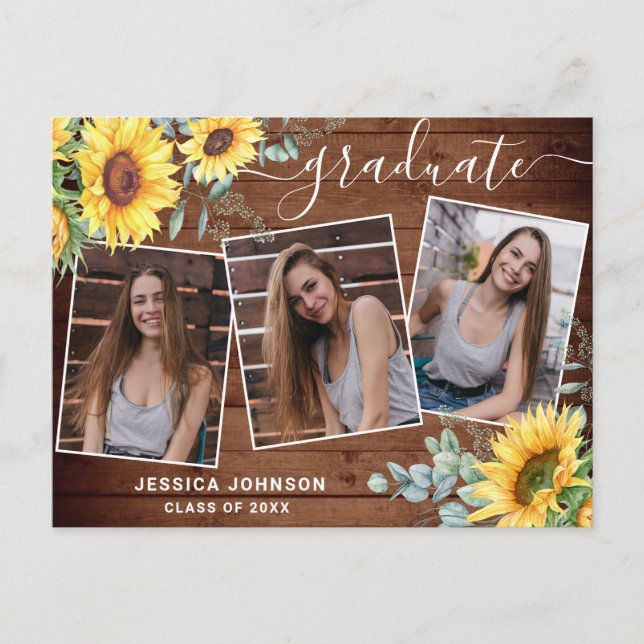 Sunflowers 3 PHOTO Graduation Party Invitation (Devant)