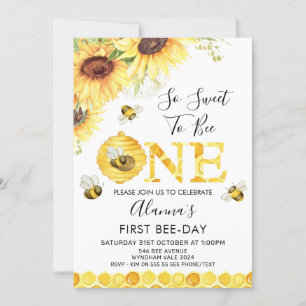 Sunflowers Bee First Bee Day Invitation Anniversai