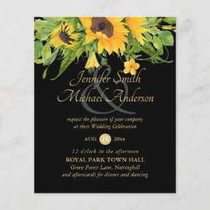 Sunflowers Black Gold Floral Wedding Invitation