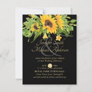 Sunflowers Black Gold Floral Wedding Invitation