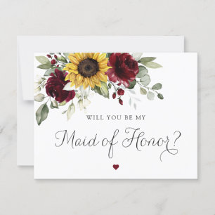 Sunflowers Bourgogne Mariage Carte d'honneur