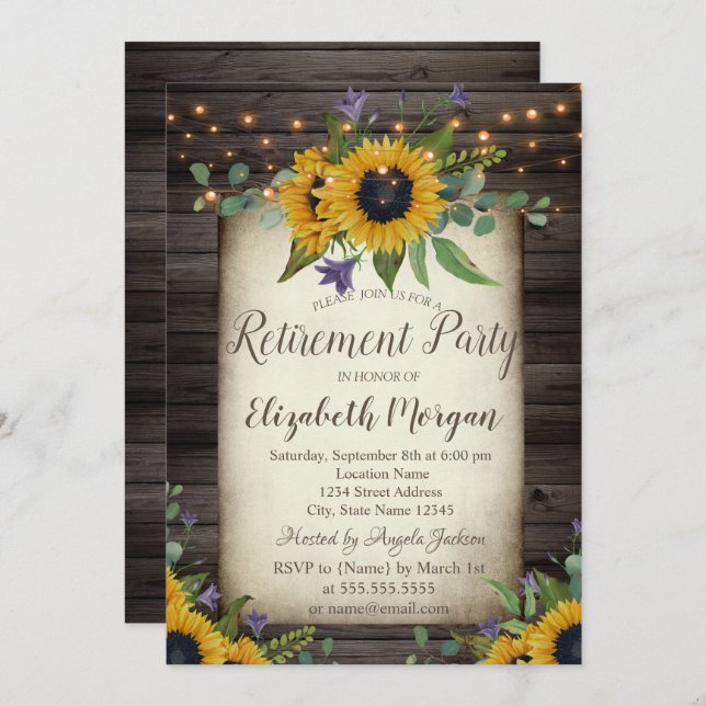 Sunflowers Brown Bois Retraite Invitation (Devant / Derrière)