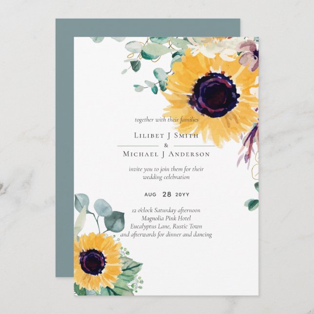 Sunflowers Eucalyptus Mariage de verdure (Devant / Derrière)