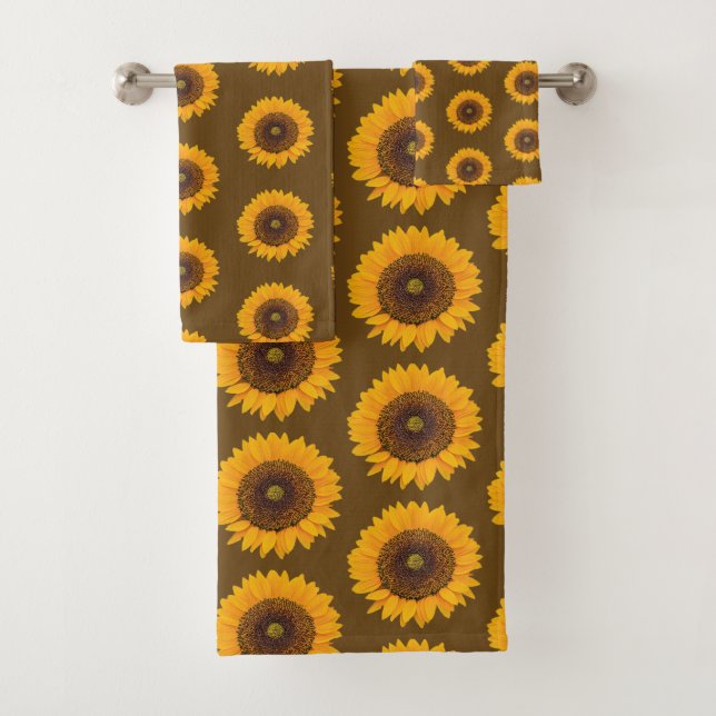 Sunflowers Floral Pattern Brown Yellow Towel Set (En situation)