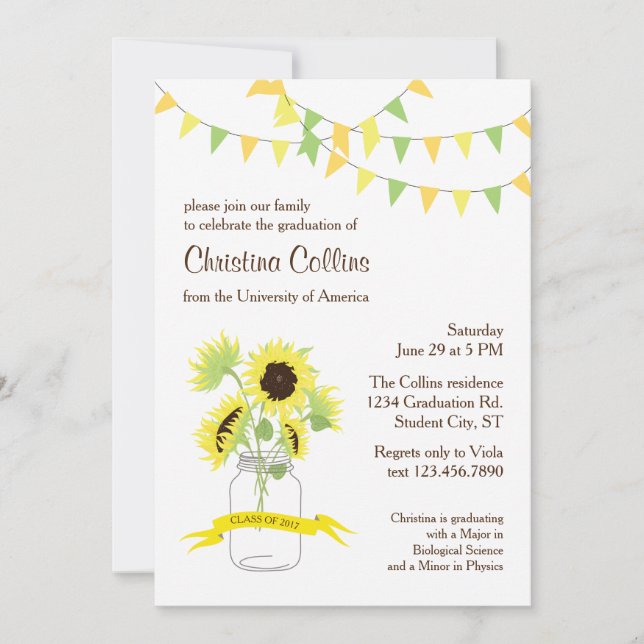 Sunflowers in Mason Jar Graduation Invitation (Devant)