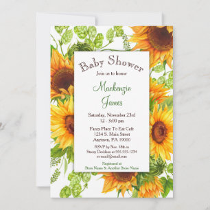 Sunflowers Jaune Baby shower Floral Invitation