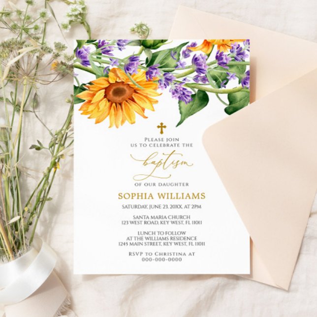 Sunflowers & Lavander Baptism Invitation (Créateur téléchargé)